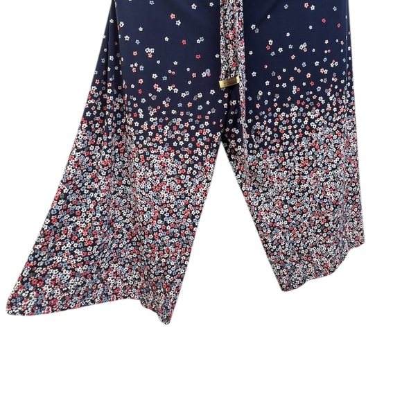 MICHAEL KORS Belted Floral Bell Sleeve V Neck Wide Leg Evening Jumpsuit Size 3X - Picture 6 of 9